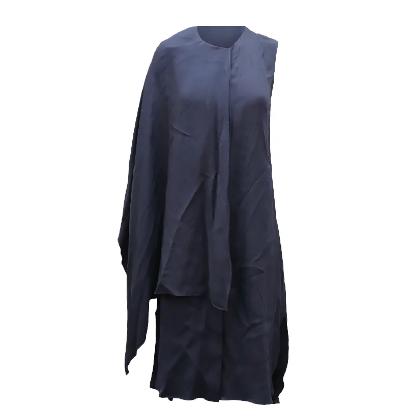 Casual Weekend Relaxed Style Adam Lippes Cape Dress in Navy Blue Viscose