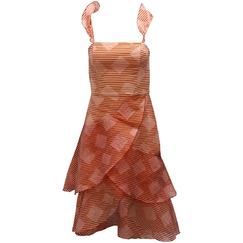 Minimalist Office - Ready Style Alice & Olivia Azura Waterfall Ruffle Dress in Pink Silk