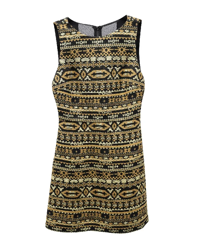 Coastal Beach - Inspired Style Alice + Olivia Tribal Print Strapless Dress in Gold Acrylic