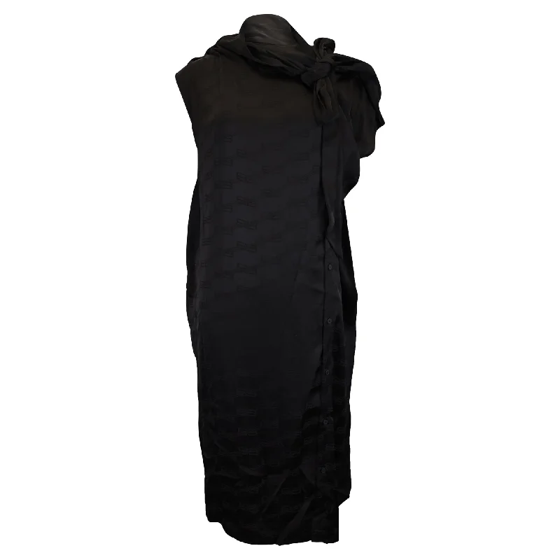 Feminine Soft - Hued Look Balenciaga BB Midi Logo Jacquard Tie-Neck in Black Viscose