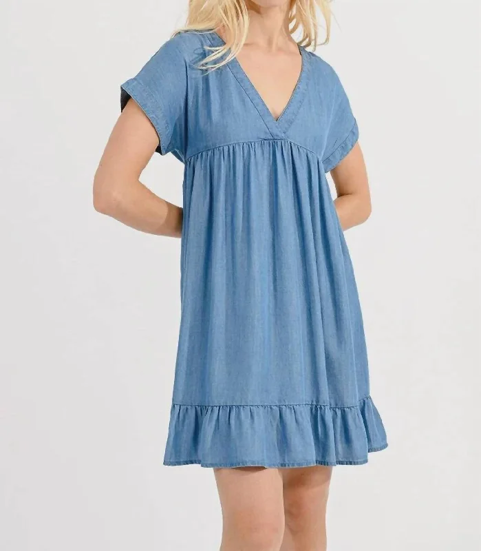 Exclusive Deals Online Chambray Woven Dress In Denim Blue