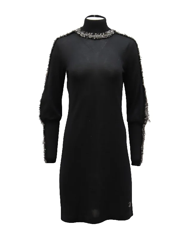 Effortless Sophistication Chanel Turtleneck Dress with Tweed Trim in Black Cashmere