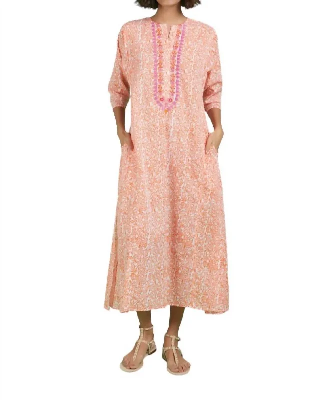 Trendy Styles Embroidered Long Kurta Dress In Orange