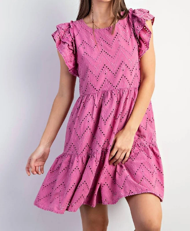 Elegant Clothing Eyelet Dress In Magenta