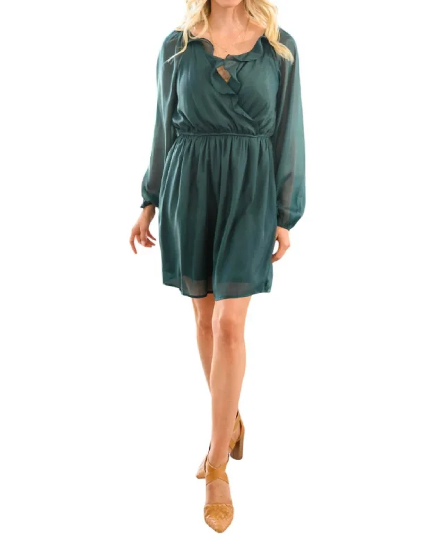 Season Sale Front And Center Balloon Sleeve Dress In Green