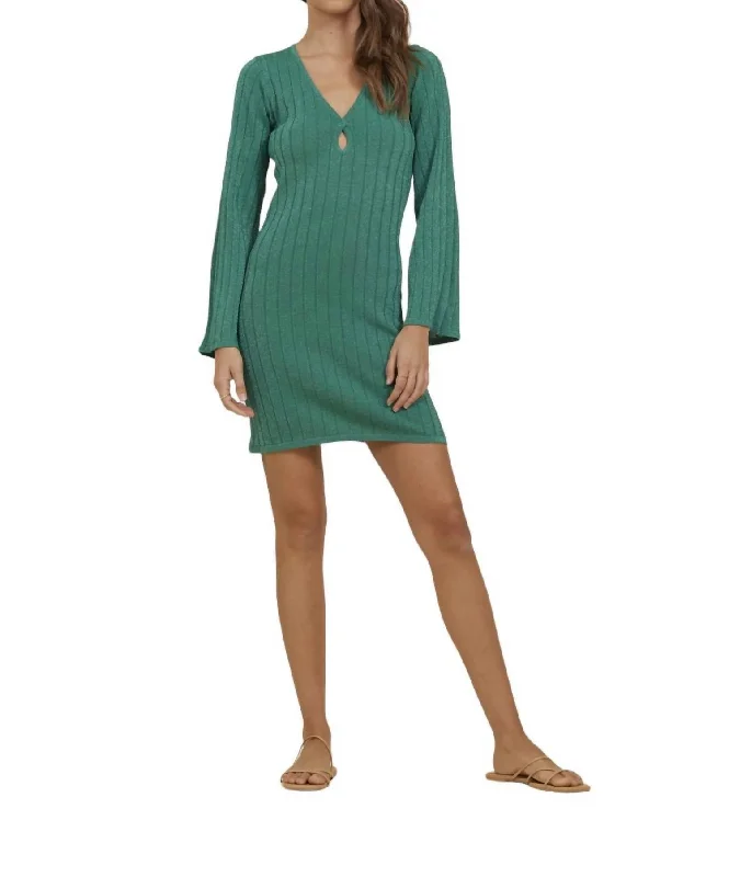 Minimalist Style Kelly Rib Metallic Dress In Green