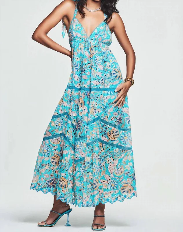 Versatile Outfits Lyna Long Dress In Turquoise Blue