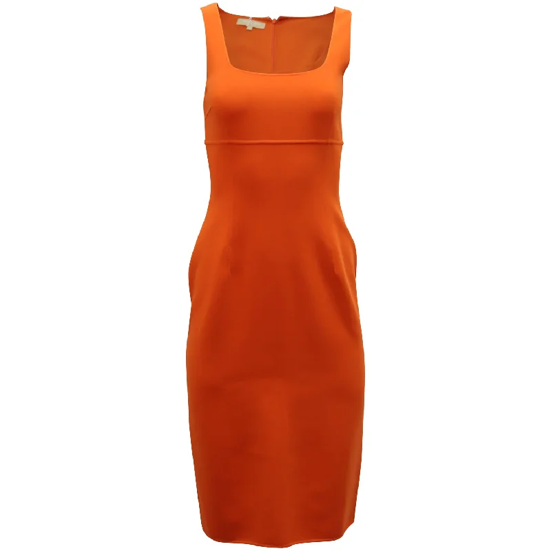 Cottagecore Rustic Charm Style Michael Kors Square Neck Sheath Dress in Orange Wool