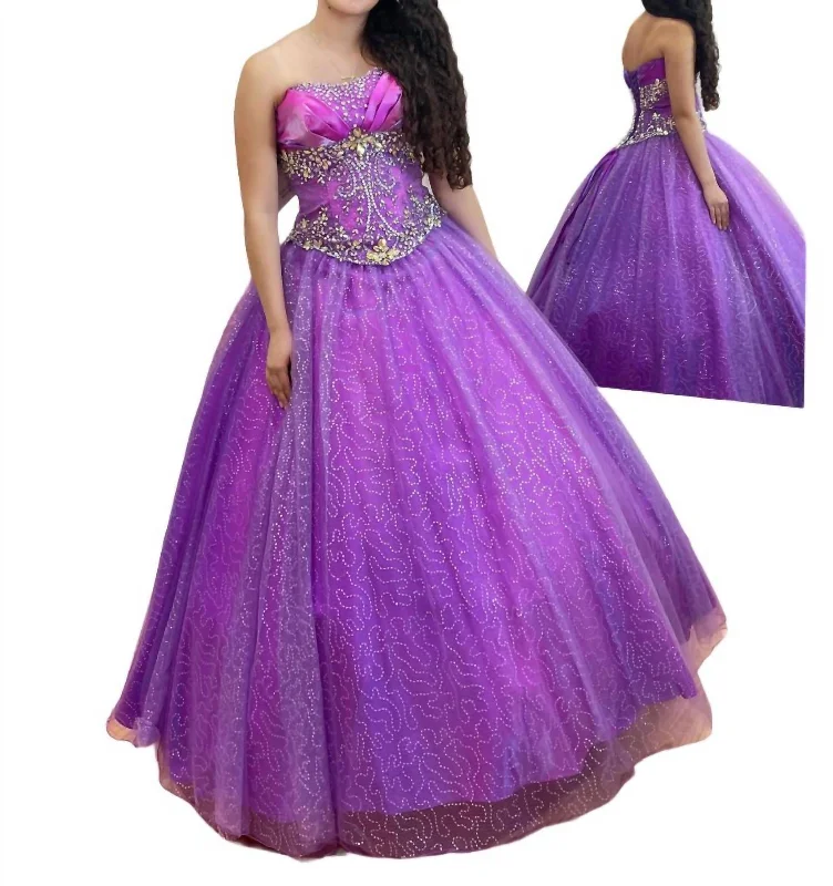 Elegant Style Royal Beaded Quinceañera Dress In Dahlia/multi