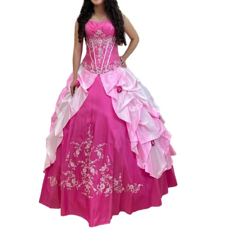 Limited Styles Strapless Embellished Quinceañera Dress In Magenta/light Pink