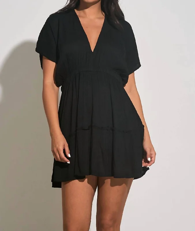 Romantic Detailing Vneck Ruffle Dress In Black