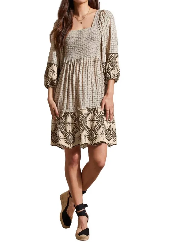 Trendy Fashion For Women Wear 2 Ways Embroidered Dress In French Oak